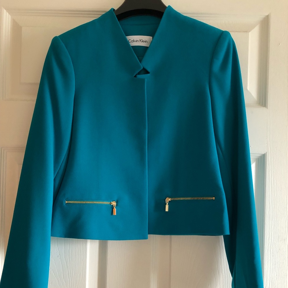 Calvin Klein Teal Crop Blazer